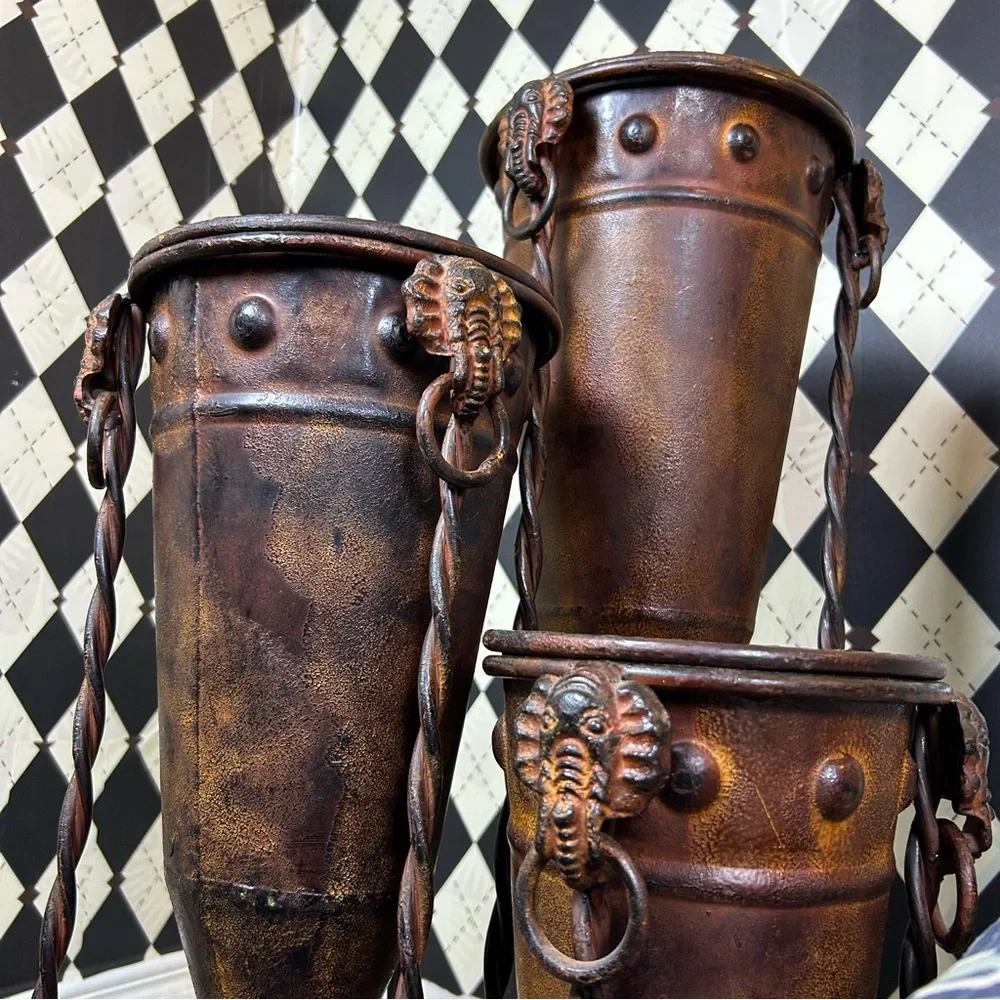 Primitive-Modern Sculptural Floor Vessels Totemic Metal Forms on Forged Stands‎ - Picture 5 of 17